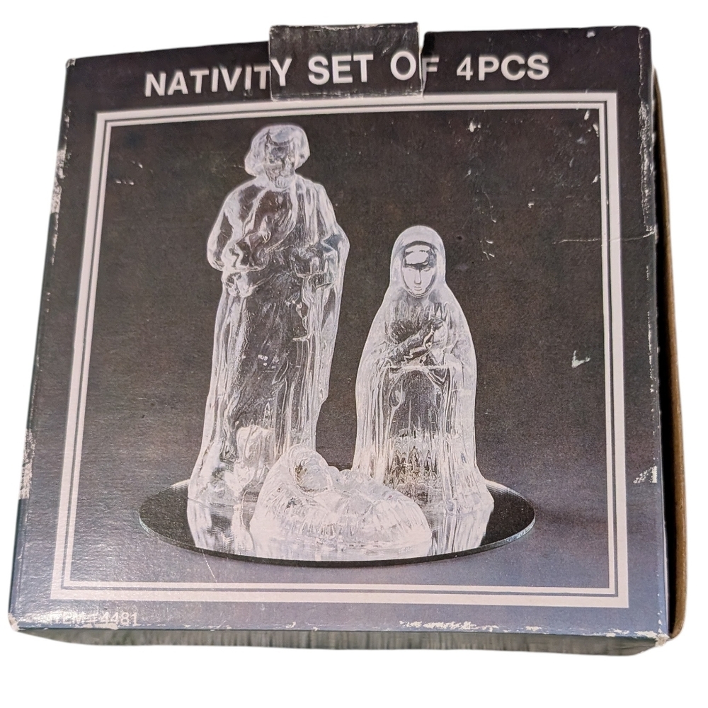 4 Piece Nativity Set With Mirror Christmas 1990's Collectible in Original Boxβ